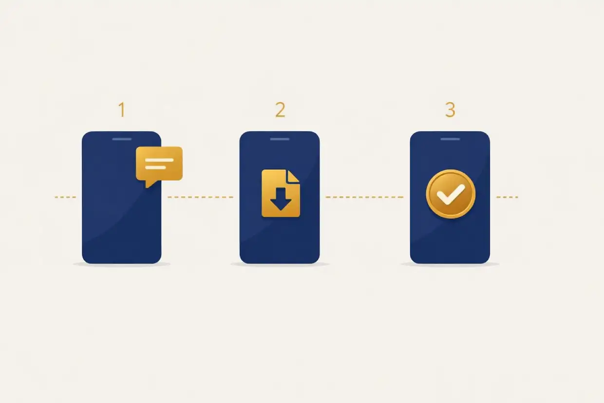 Three-stage flow for installing the Laser247 App on Android